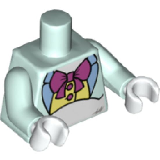 Torso Short Jacket, Medium Blue Lapels, Dark Pink Bow Tie, Bright Light Yellow Shirt and White Stomach with Fur Pattern / Light Aqua Arms / White Hands