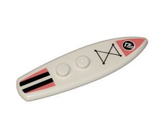 Minifigure, Utensil Surfboard Standard with Coral and Black Stripes and Sports Logo Pattern
