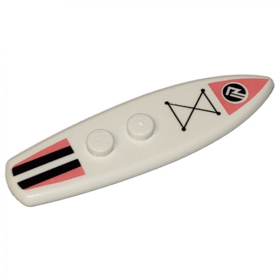 Minifigure, Utensil Surfboard Standard with Coral and Black Stripes and Sports Logo Pattern