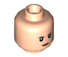Minifigure, Head Female Dark Brown Eyebrows, Dark Orange Wrinkle Between Eyes, Peach Lips Pattern - Hollow Stud