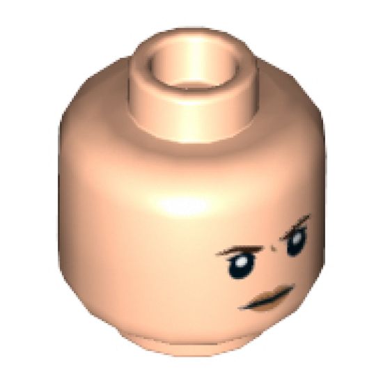 Minifigure, Head Female Dark Brown Eyebrows, Dark Orange Wrinkle Between Eyes, Peach Lips Pattern - Hollow Stud