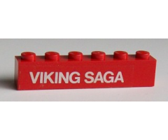 Brick 1 x 6 with White 'VIKING SAGA' Pattern (Sticker) - Set 1658