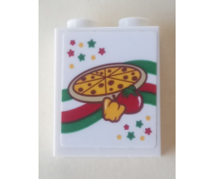 Brick 1 x 2 x 2 with Inside Stud Holder with Stars, Pizza, Pepper and Tomato Pattern (Sticker) - Set 41311