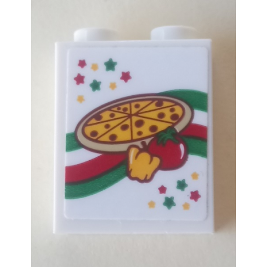 Brick 1 x 2 x 2 with Inside Stud Holder with Stars, Pizza, Pepper and Tomato Pattern (Sticker) - Set 41311
