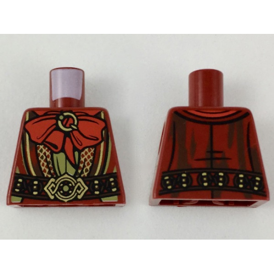Torso LotR Robe with Large Red Bow, Gold Trim, and Ornate Gold Belt Buckle Pattern