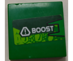 Tile 2 x 2 with Lime Scales and White Exclamation Mark in Triangle and 'BOOST' Pattern Model Right Side (Sticker) - Set 8114