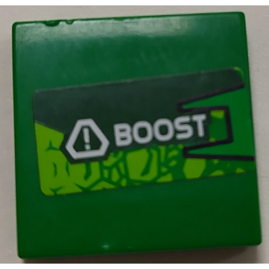 Tile 2 x 2 with Lime Scales and White Exclamation Mark in Triangle and 'BOOST' Pattern Model Right Side (Sticker) - Set 8114