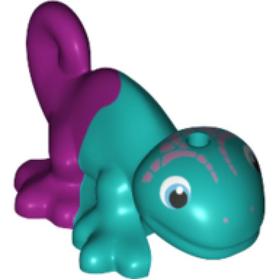 Chameleon, Friends / Elves with Black, Medium Azure and White Eyes, Metal Pink Head Markings and Marbled Magenta Pattern