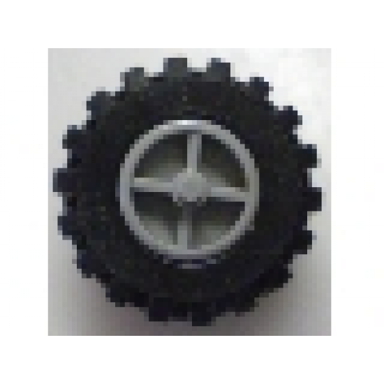 Wheel & Tire Assembly Tricycle Center Wide with Stub Axles, with Black Tire Offset Tread Small Wide (30190 / 6015)