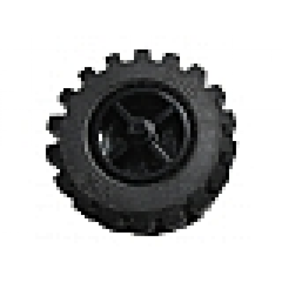 Wheel & Tire Assembly Tricycle Center Wide with Stub Axles, with Black Tire Offset Tread Small Wide (30190 / 6015)