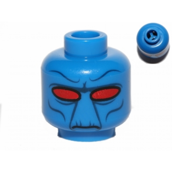 Minifigure, Head Alien with Narrow Set Red Eyes and Black Facial Features Pattern (Cad Bane) - Blocked Open Stud