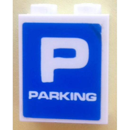 Brick 1 x 2 x 2 with Inside Axle Holder with White Letter 'P' and 'PARKING' on Blue Background Pattern (Sticker) - Set 3832