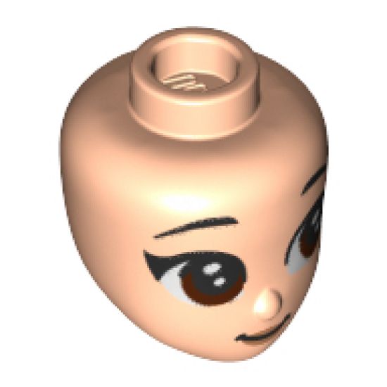 Mini Doll, Head Friends with Brown Asian Large Eyes, Raised Eyebrows, Peach Lips and Closed Mouth Pattern (Mulan)