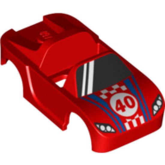 Minifigure, Body Wear Costume Race Car with Black Windshield, Blue and White Trim, '40' in White Circle Pattern
