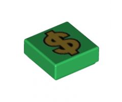 Tile 1 x 1 with Gold Dollar Sign '$' Pattern