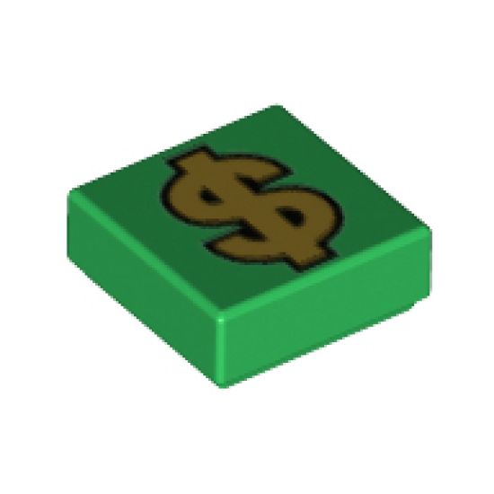 Tile 1 x 1 with Gold Dollar Sign '$' Pattern