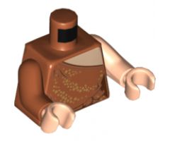 Torso Female Dress One Shoulder with Light Nougat Neck and Gold Sequins Pattern / Light Nougat Arm Left / Dark Orange Arm Right / Light Nougat Hands