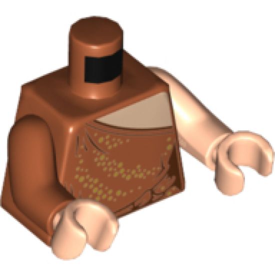 Torso Female Dress One Shoulder with Light Nougat Neck and Gold Sequins Pattern / Light Nougat Arm Left / Dark Orange Arm Right / Light Nougat Hands