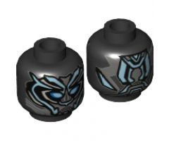 Minifigure, Head Mask Metallic Blue and Dark Bluish Gray Details, Blue Eyes Pattern - Hollow Stud