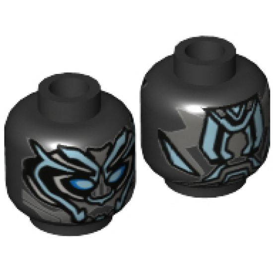 Minifigure, Head Mask Metallic Blue and Dark Bluish Gray Details, Blue Eyes Pattern - Hollow Stud