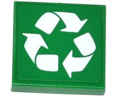 Tile 2 x 2 with White Recycling Arrows Pattern (Sticker) - Set 70805