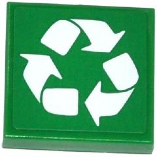 Tile 2 x 2 with White Recycling Arrows Pattern (Sticker) - Set 70805