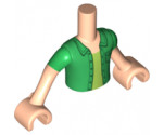 Mini Doll, Torso Friends Boy Green Shirt with Pocket over Lime Undershirt Pattern, Light Nougat Arms with Hands with Green Short Sleeves
