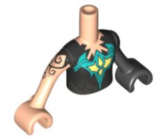 Mini Doll, Torso Friends Girl Black Top, Jagged Neckline Pattern, Black Left Arm with Hand, Light Nougat Right Arm with Hand and Black Tattoo