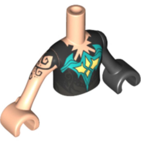 Mini Doll, Torso Friends Girl Black Top, Jagged Neckline Pattern, Black Left Arm with Hand, Light Nougat Right Arm with Hand and Black Tattoo