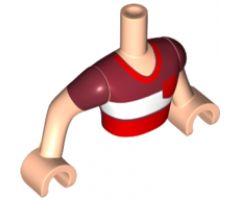 Mini Doll, Torso Friends Man Dark Red and White Striped V-Neck Shirt Pattern, Light Nougat Arms with Hands with Dark Red Short Sleeves Pattern