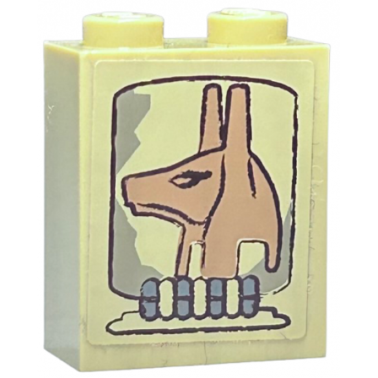 Brick 1 x 2 x 2 with Inside Stud Holder with Anubis Head Pattern (Sticker) - Set 7327