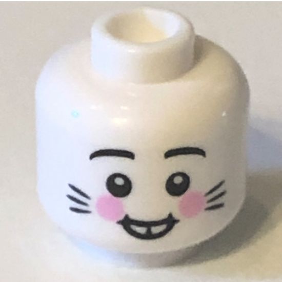 Minifigure, Head Rabbit Teeth, Bright Pink Cheeks and Whiskers Pattern - Hollow Stud (BAM)