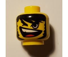 Minifigure, Head Male Open Mouth and Teeth, Long Black Hair, One Closed Eye Pattern - Blocked Open Stud