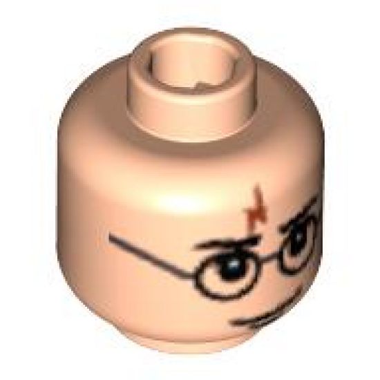 Minifigure, Head Glasses with Lightning Bolt on Forehead, Eyebrows Above Glasses Pattern (HP Harry) - Blocked Open Stud