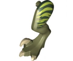 Animal, Body Part Dinosaur Leg Large (Rear) Raptor Left with Pin, Tan Claws and Lime Stripes over Dark Green Pattern