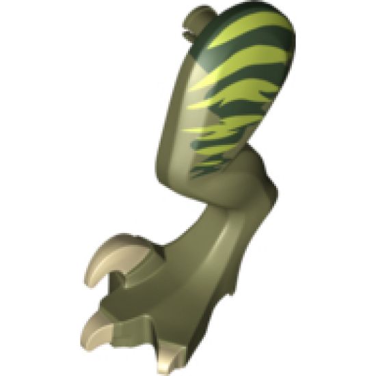 Animal, Body Part Dinosaur Leg Large (Rear) Raptor Left with Pin, Tan Claws and Lime Stripes over Dark Green Pattern