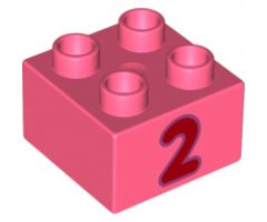 Duplo, Brick 2 x 2 with Number 2 Red Pattern