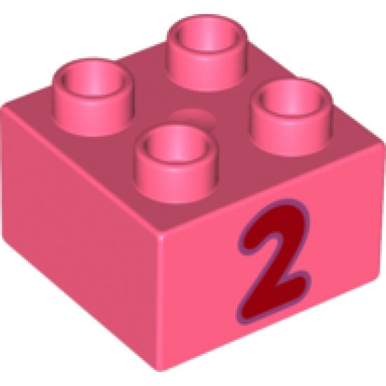 Duplo, Brick 2 x 2 with Number 2 Red Pattern