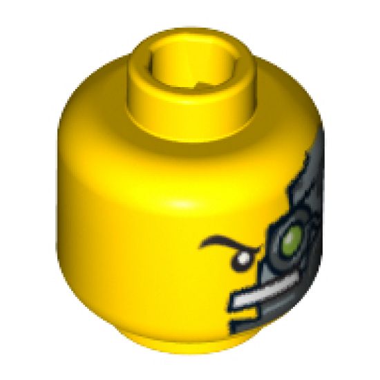 Minifigure, Head Alien with Cyborg Eyepiece, Eyebrow Right Side Pattern - Blocked Open Stud