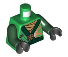 Torso Ninjago Robe with Dark Green Sash and Golden Power Emblem Pattern / Dark Green Arms / Black Hands