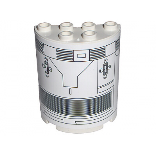 Cylinder Half 2 x 4 x 4 with Black Mechanical Pattern (Sticker) - Set 7468