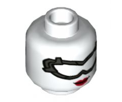 Minifigure, Head Dual Sided Female Pearl Dark Gray Goggles, Red Lips, Smile / Gritted Teeth Pattern - Hollow Stud