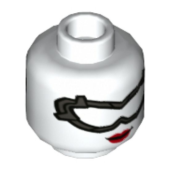 Minifigure, Head Dual Sided Female Pearl Dark Gray Goggles, Red Lips, Smile / Gritted Teeth Pattern - Hollow Stud