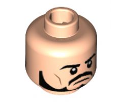Minifigure, Head Dual Sided, Black Eyebrows, Moustache and Beard, Passive / Red Eyes Pattern - Hollow Stud