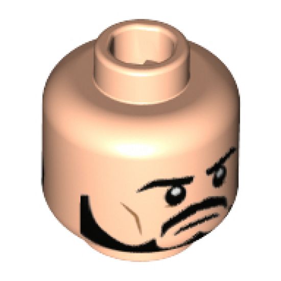 Minifigure, Head Dual Sided, Black Eyebrows, Moustache and Beard, Passive / Red Eyes Pattern - Hollow Stud
