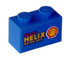 Brick 1 x 2 with 'Shell HELIX MOTOR OILS' on Blue Background Pattern on Both Sides (Stickers) - Sets 1253-1 / 1254-1