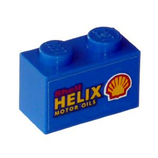 Brick 1 x 2 with 'Shell HELIX MOTOR OILS' on Blue Background Pattern on Both Sides (Stickers) - Sets 1253-1 / 1254-1