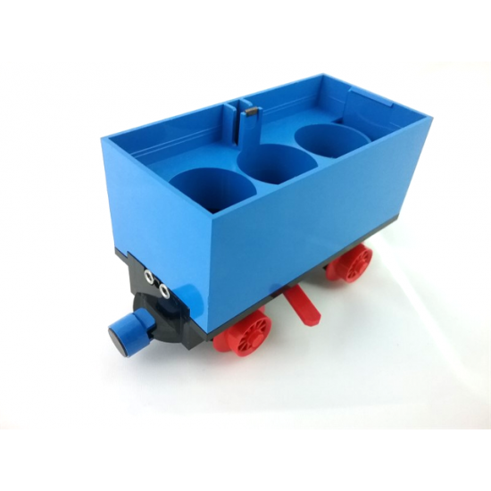 Train Battery Box Car with Three Contact Holes, Red Switch Lever, Blue and Red Magnets, and Red Wheels
