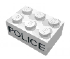 Brick 2 x 3 with Black 'POLICE' Sans-Serif Pattern