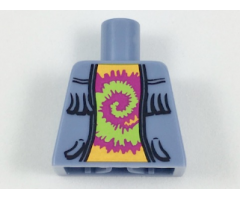 Torso Vest with Fringe over Bright Light Orange Top with Lime and Magenta Swirl Pattern